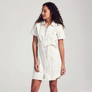 Faherty Organic Cotton Stripe Shirtdress Button Up Lila Dress Belted Rainbow G17